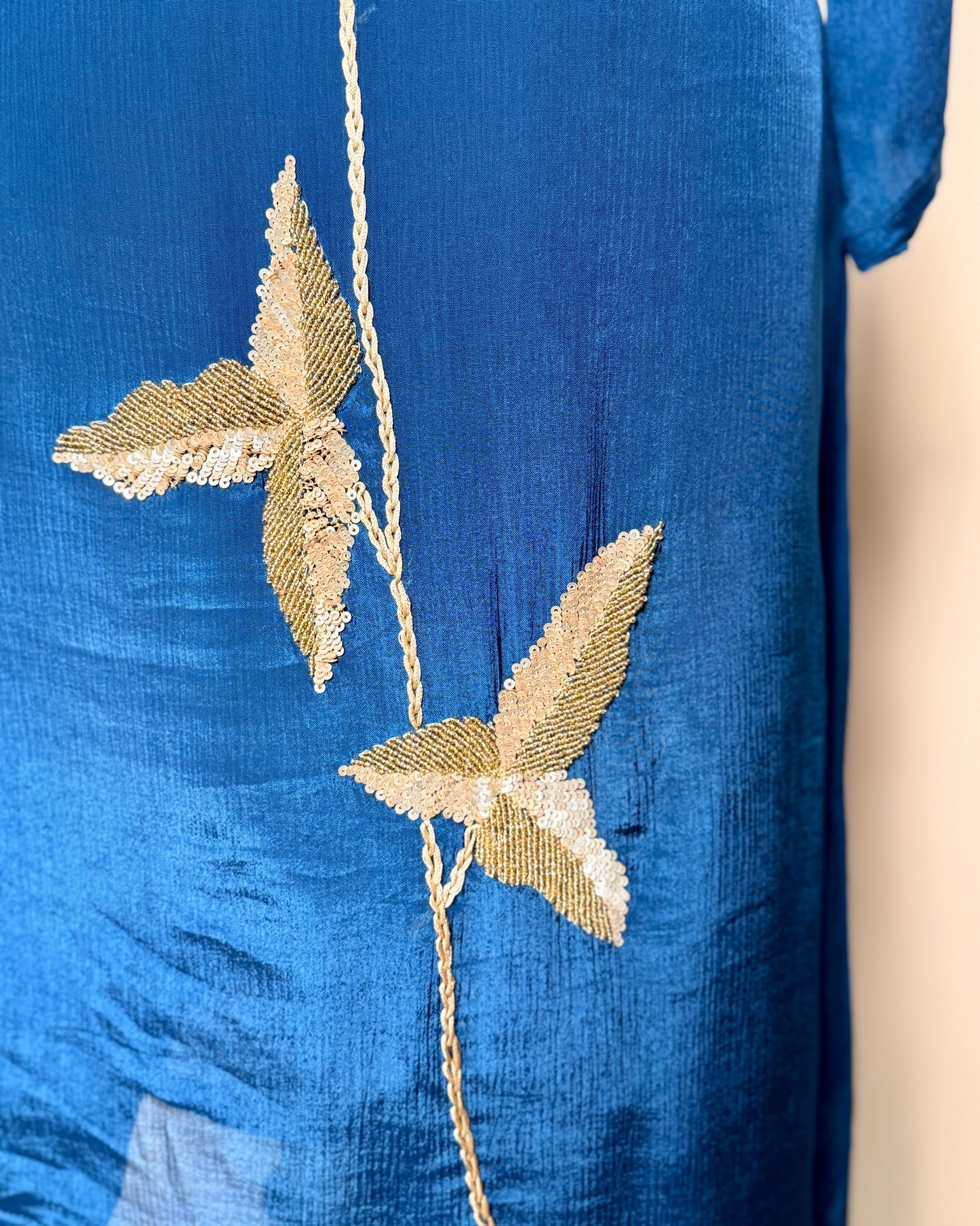 Navy Blue Aari, Moti & Sequin Embroidered Chiffon Silk Kurti - SS-733 J