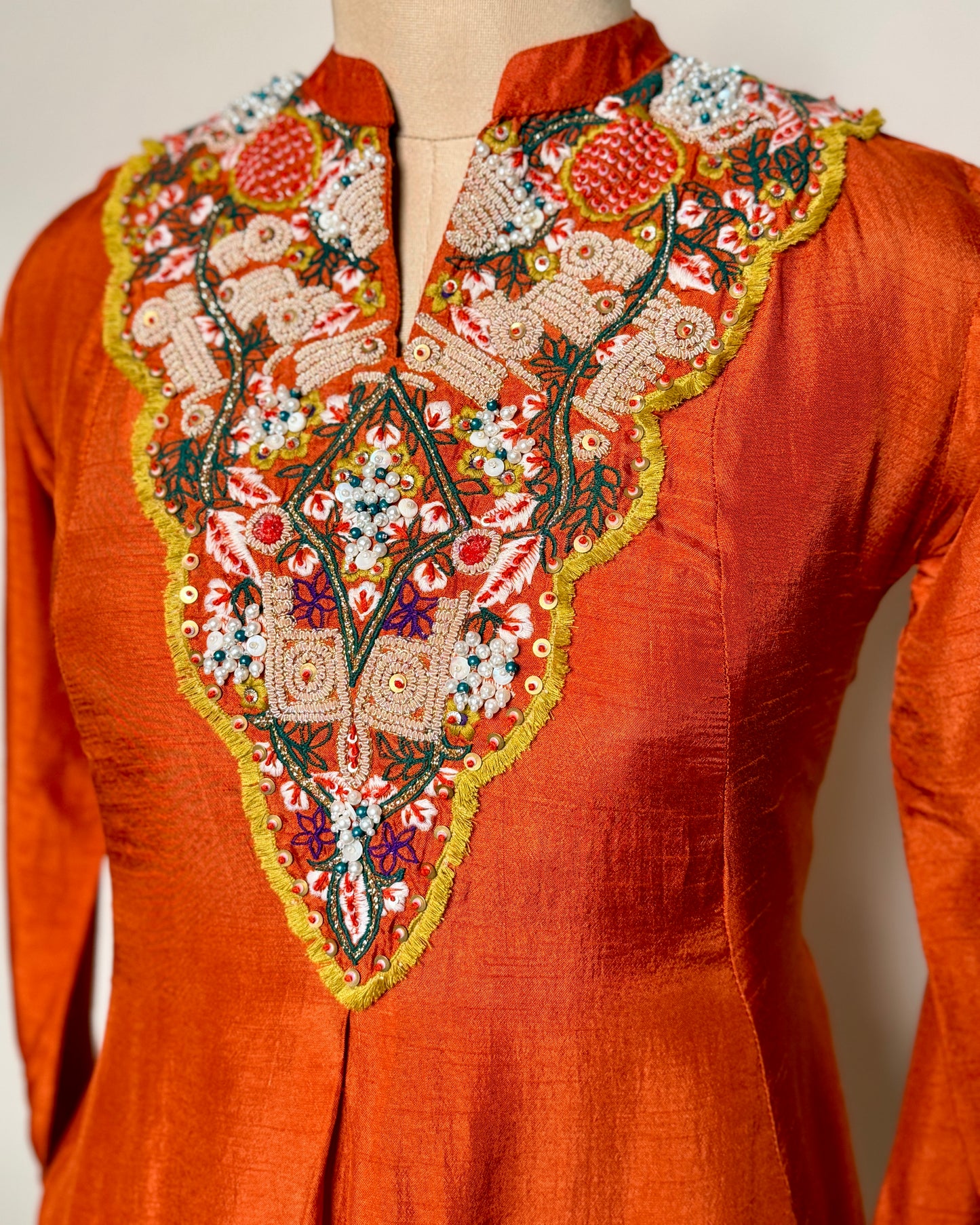 Burnt Orange Thread Handworked Pure Silk Dhoti Drape Indo-Western Set - 16190TP-INNN D