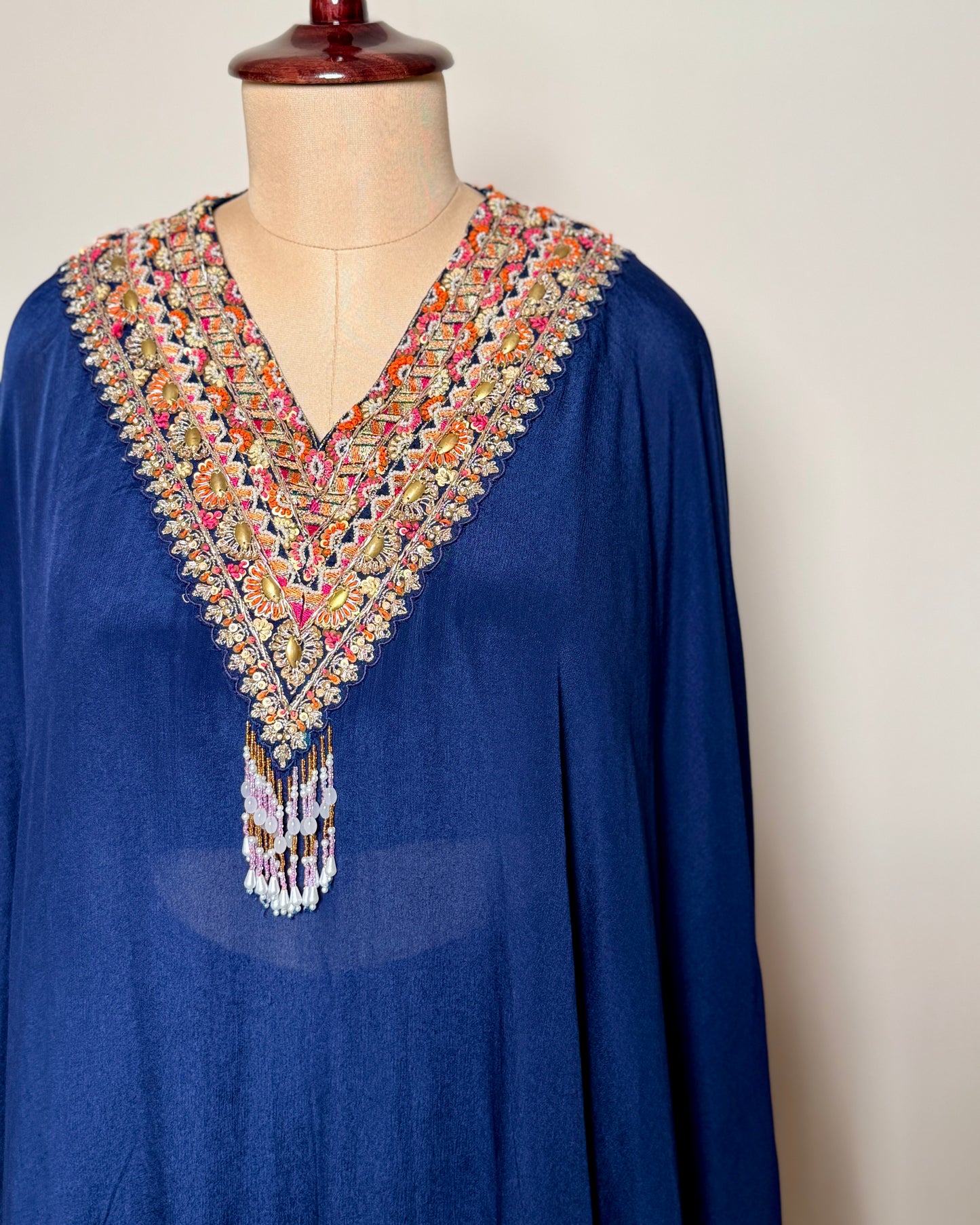 Navy Blue Antique Spring & Aari Handworked Crepe Indo-Western Set - SUIT / S-214 / NAVY BLUE R