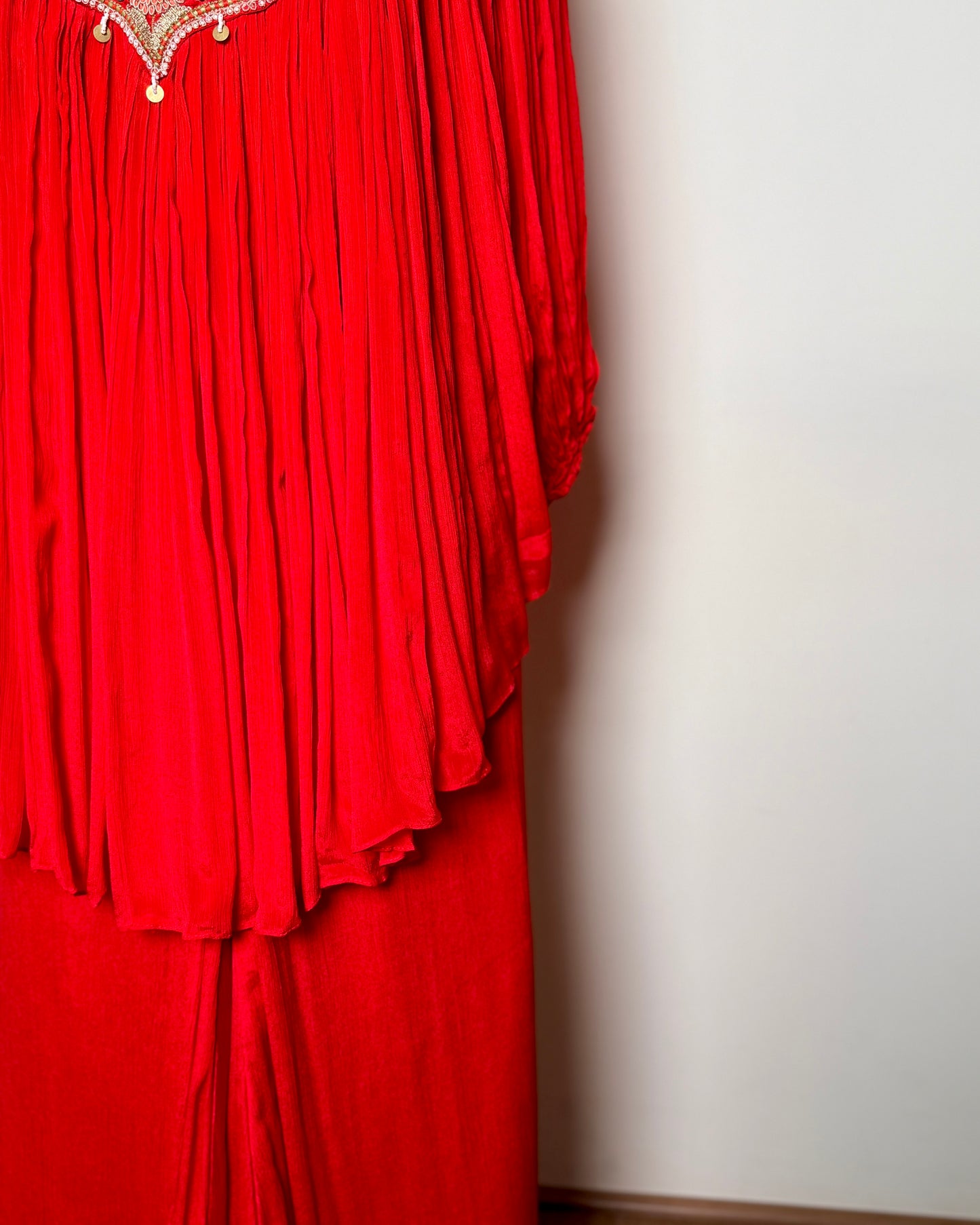 Red zardosi, Bead & Thread Embroidered Georgette Indo-Western Set - SUIT / S-108 / RED R