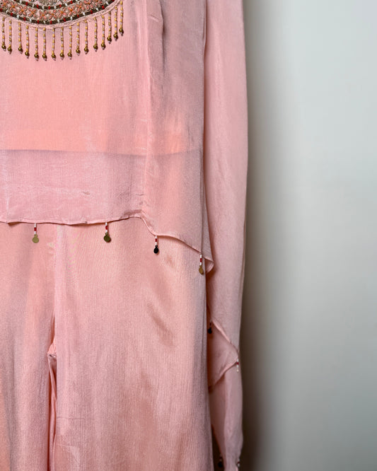 Soft Peach Silk Thread, Sequin & Bead Embroidered Indo-Western – SUIT / S-106 /PEACH R