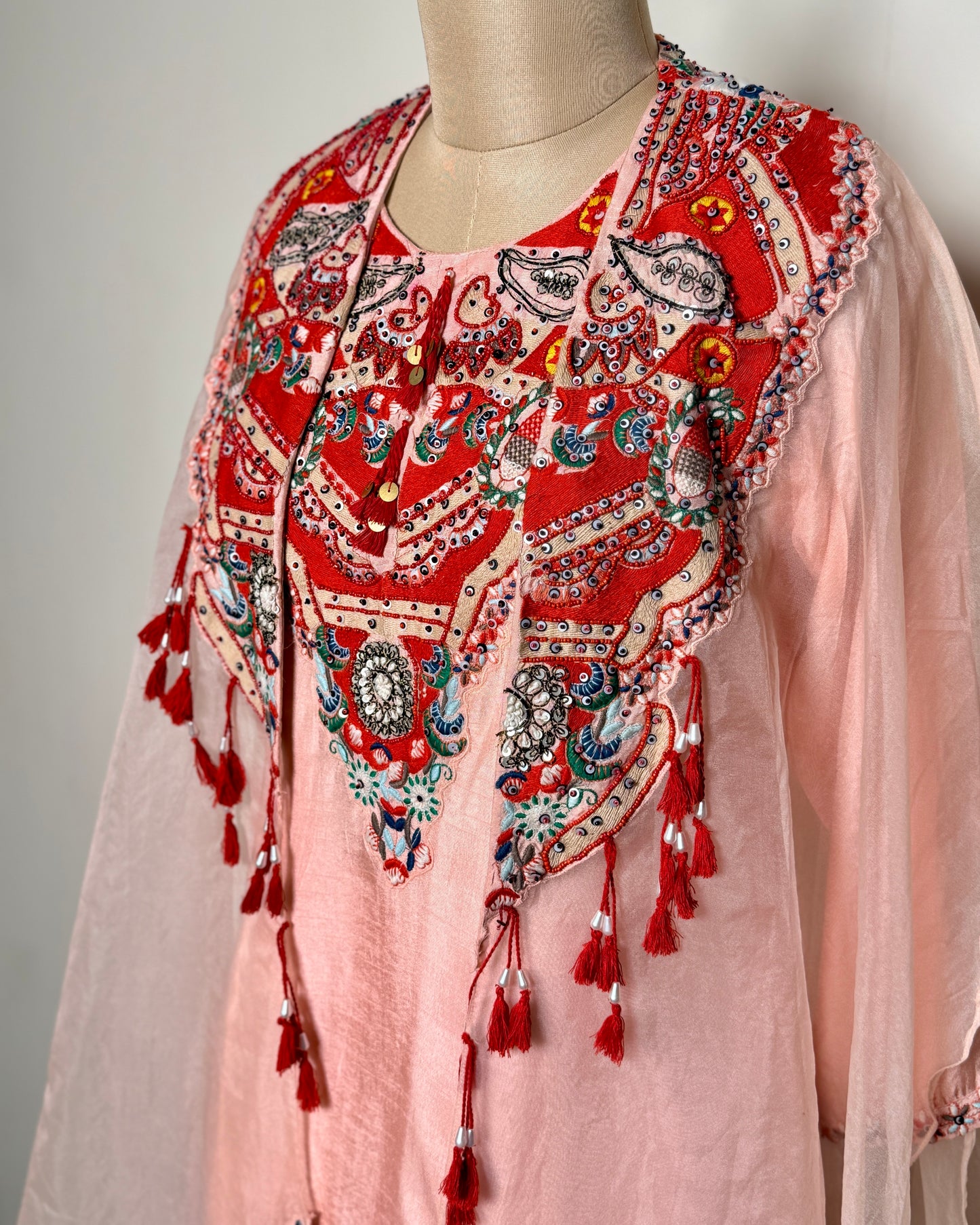 Peach Chiffon & Organza Bead Embellished Indo-Western – SUIT / S-302 / PEACH R