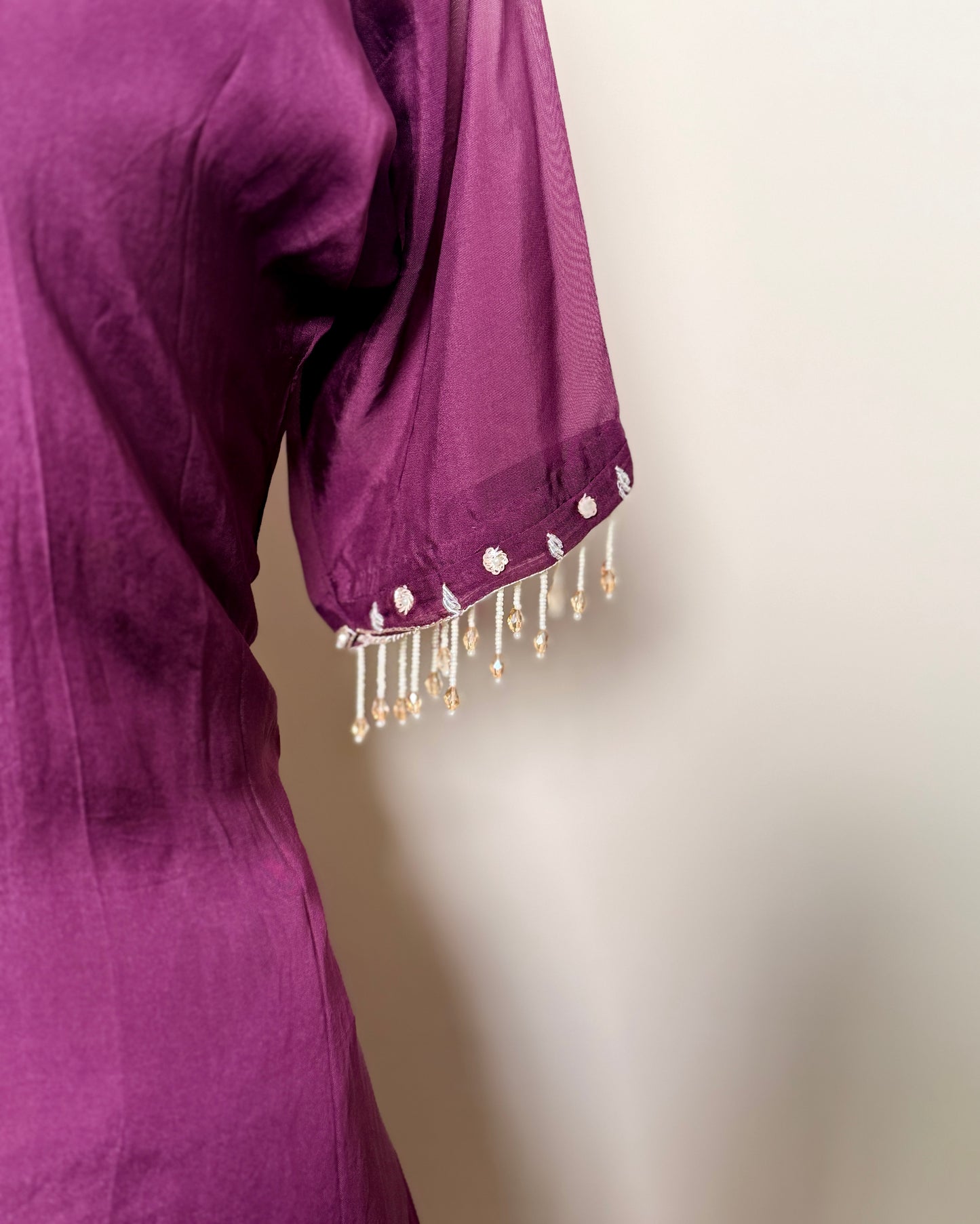 Magenta Pink Crepe Silk Mirror, Sequin & Cutwork Embroidered Indo-Western – TFP-889 L