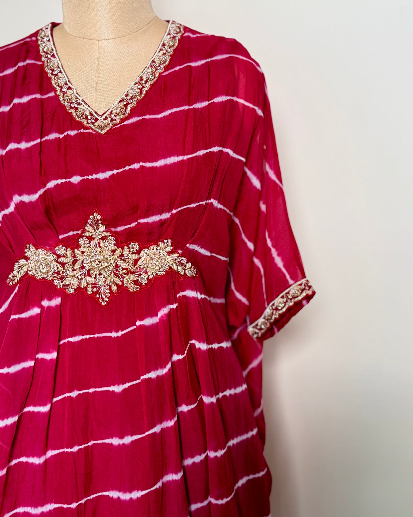 ChatGPT said: Title: Magenta Pink Silk Zardosi Leheriya Embroidered Indo-Western – TF-P-1093 L