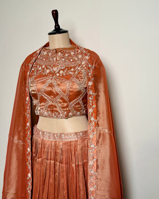 Copper Elegance Super Net Silk Zardosi Lehenga Set - SB 601 LC AG