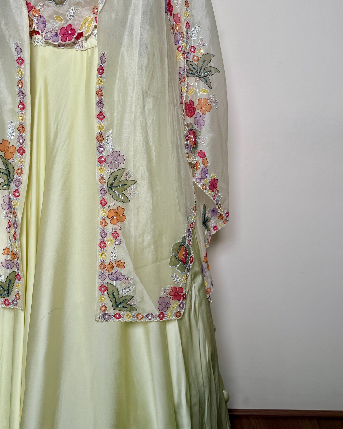 Butter Yellow Chiffon Silk Appliqué, Sequin & Spring Embroidered Lehenga – Un Ghagra 2 U