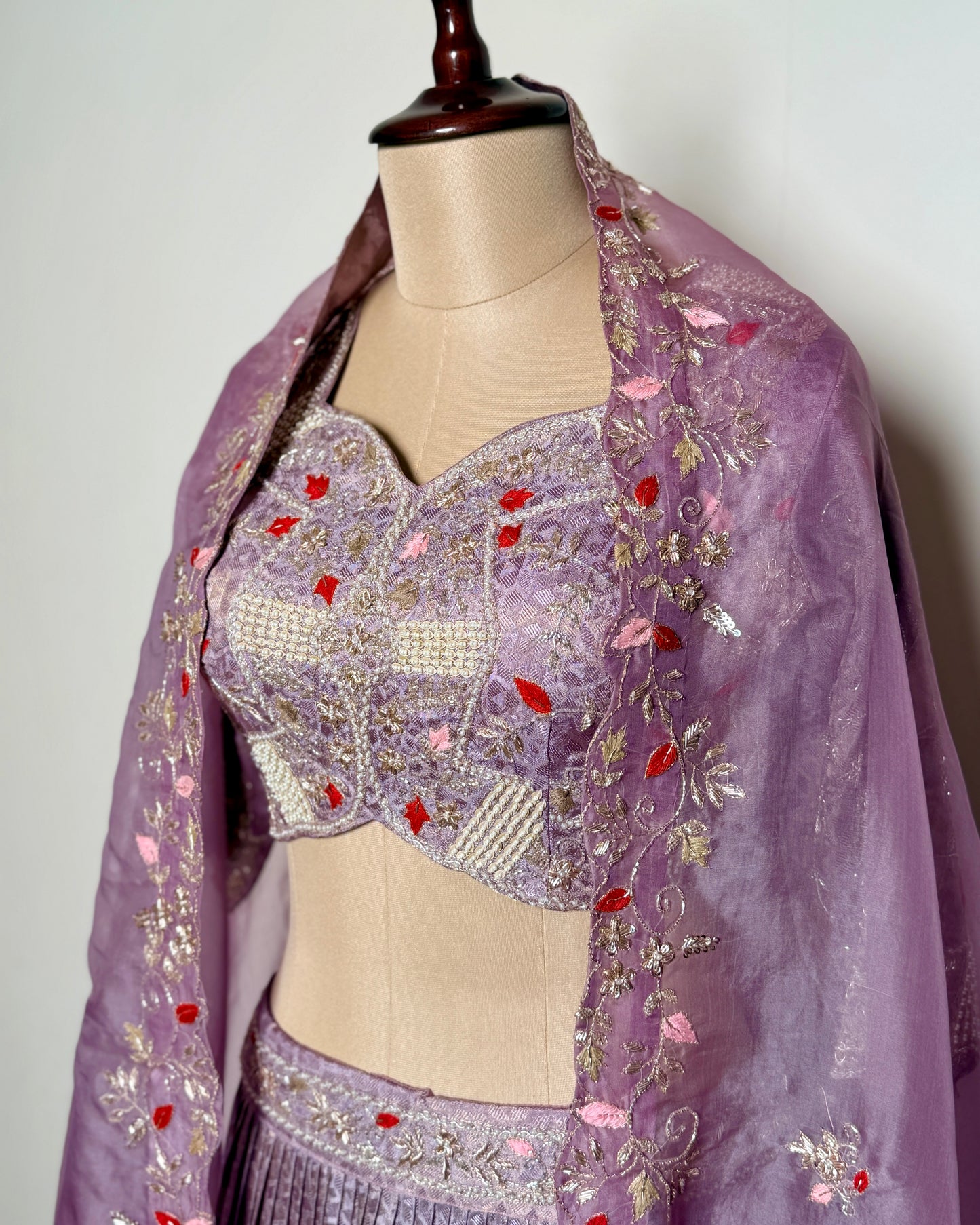Lavender Jacquard & Organza Silk Thread Cut & Moti Work Lehenga Set – SB 675 LC AG