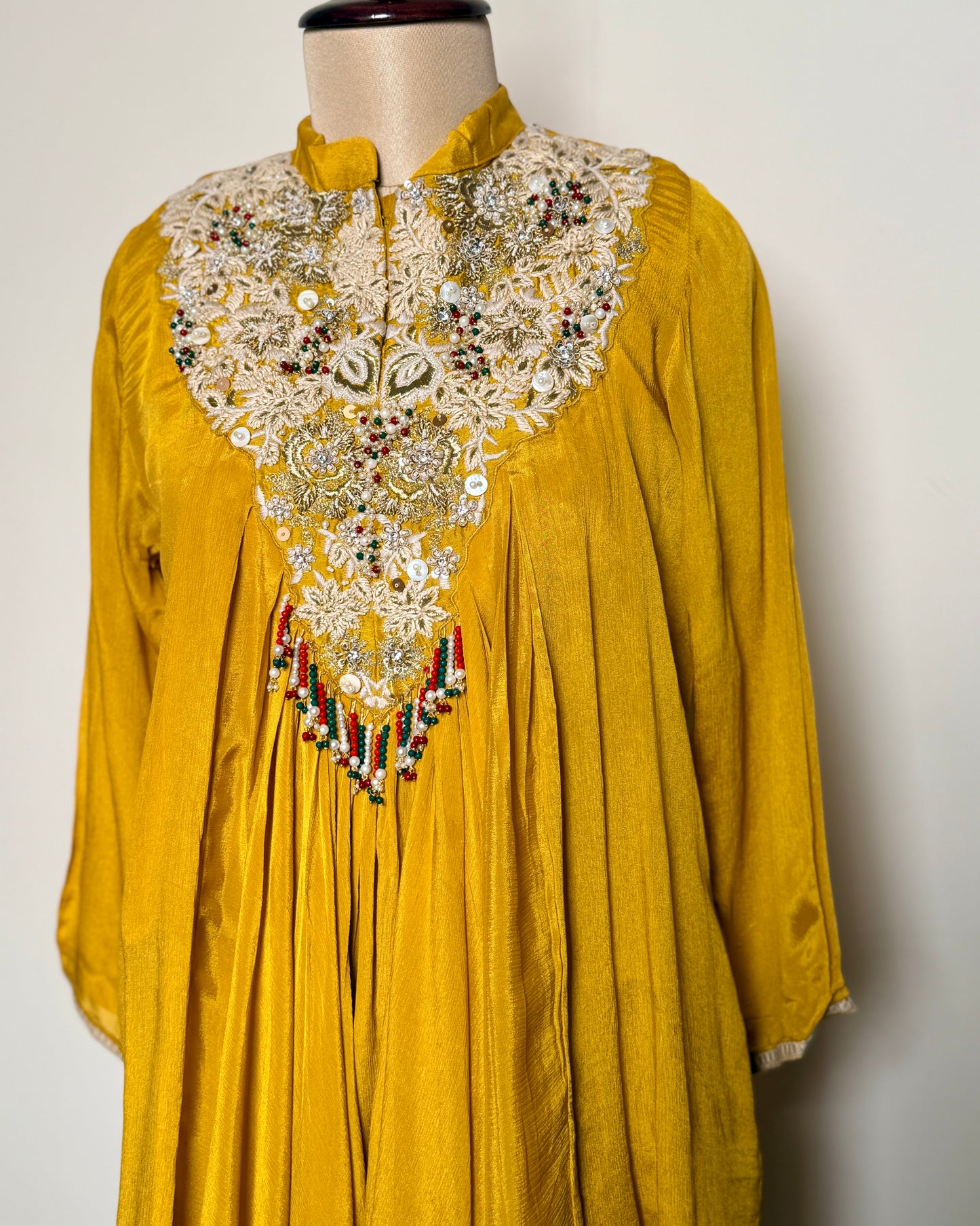 Marigold Yellow Georgette Zari, Bead & Thread Embroidered Indo-Western – SUIT / S-179 / MUSTARD