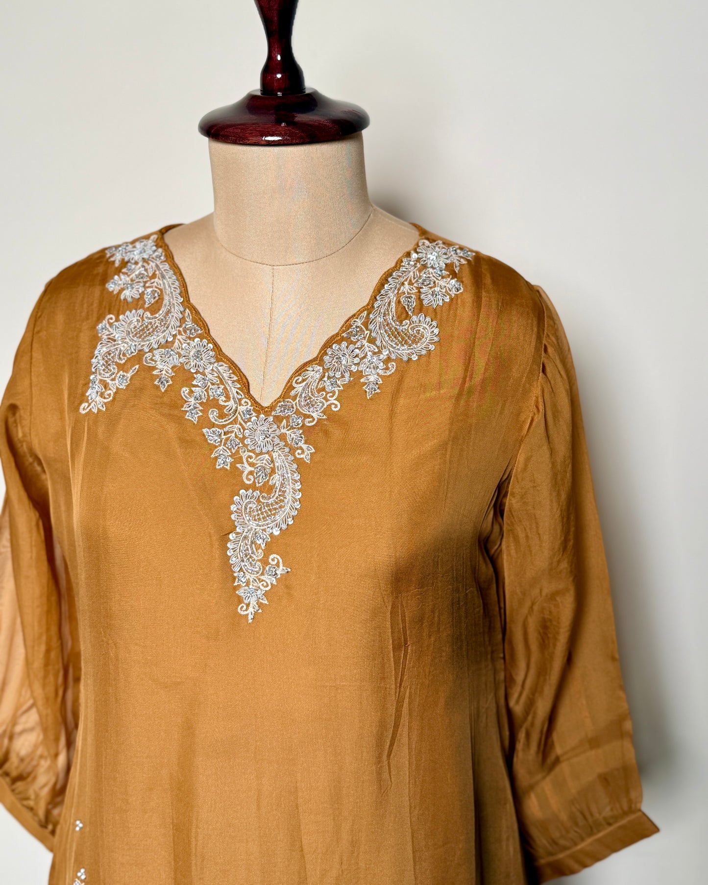 Mustard Yellow Chiffon Silk Zardosi, Bead & Zari Embroidered Indo-Western – TF-P-1039 L
