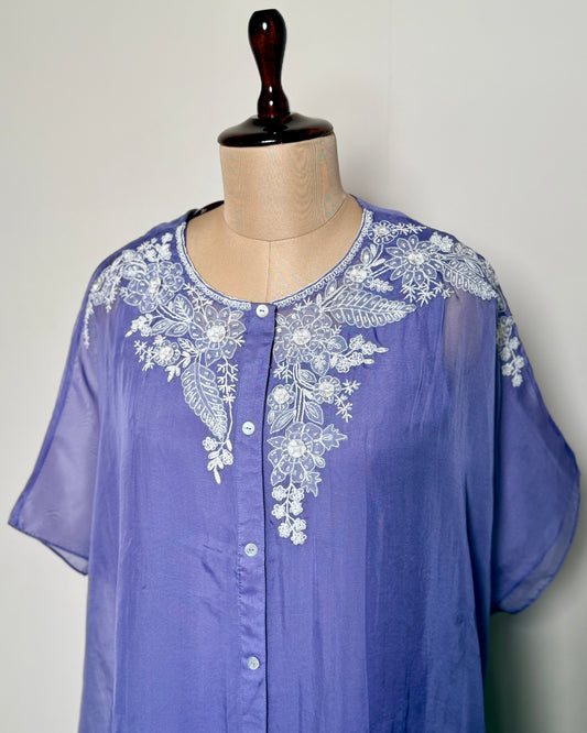 Purple Chiffon Net Patch Aari & Thread Embroidered Indo-Western –TF-P-896 L
