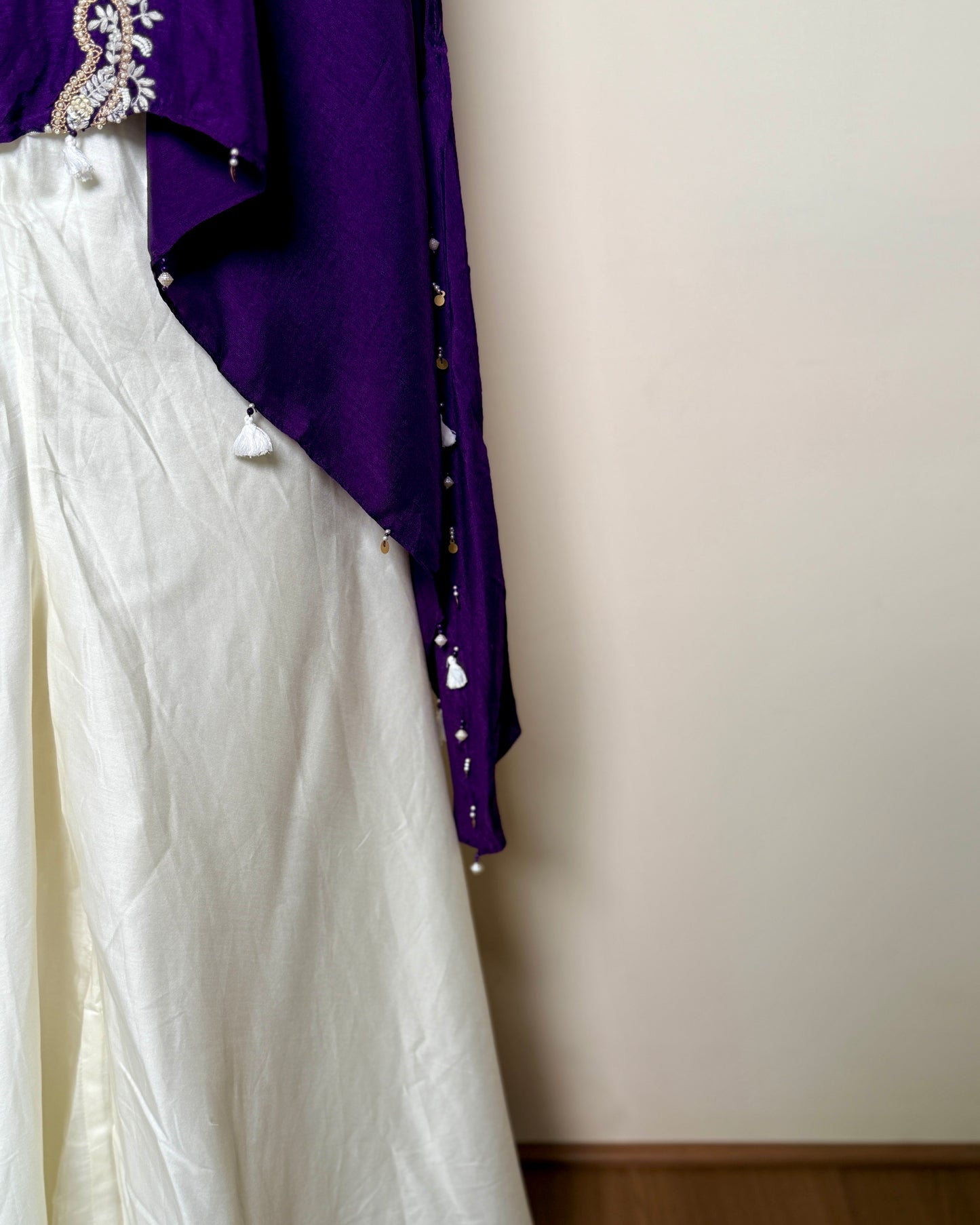 Purple Silk & Cotton Thread Bead Embroidered Indo-Western - SUIT / S-204 / PURPLE R