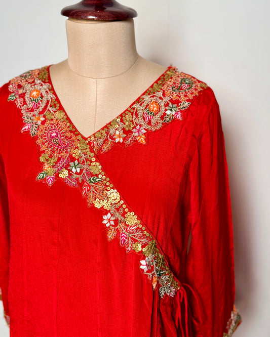 Red Georgette Silk Gotta Patti, Aari & Sequin Embroidered Indo-Western – TF-P-757 L