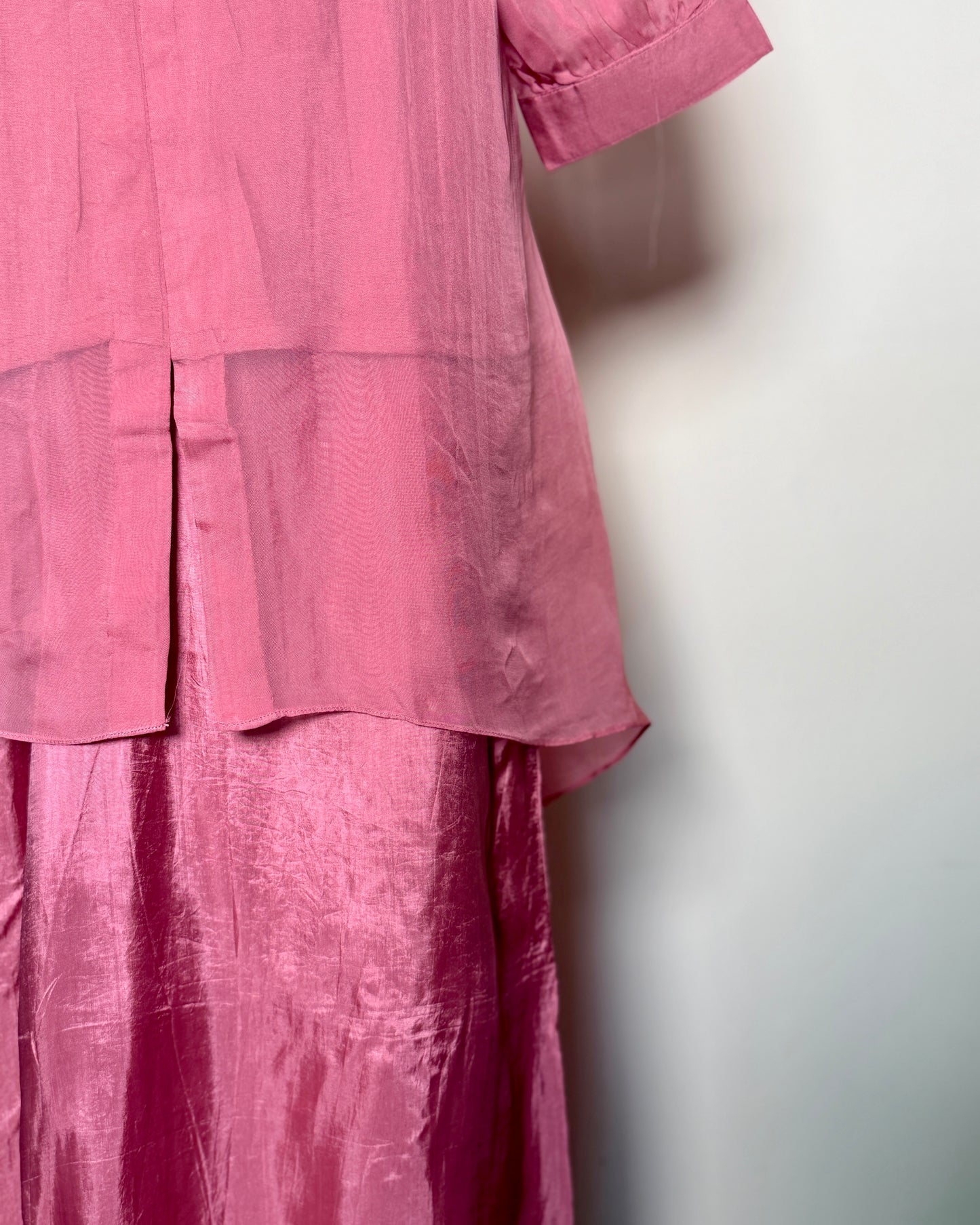 Mauve Pink Chiffon & Satin Moti Floral Embroidered Kurti Set – TF-P-961 L