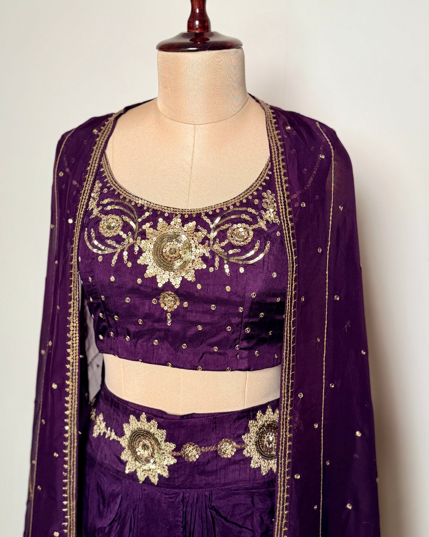 Purple Silk & Chiffon Golden Sequin Zari Embroidered Indo-Western – 38655391265