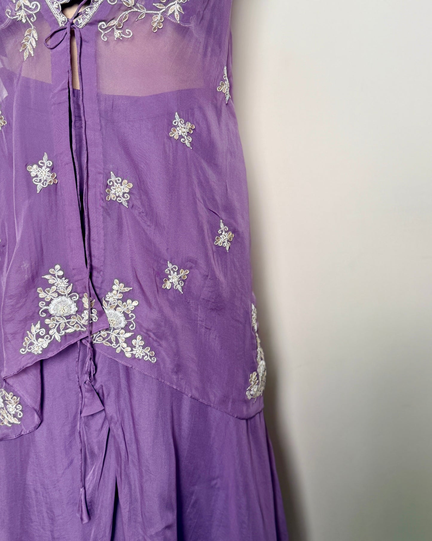 Lavender Chiffon Silk Gotta Patti, Moti & Thread Embroidered Indo-Western – TF-P-1043 L
