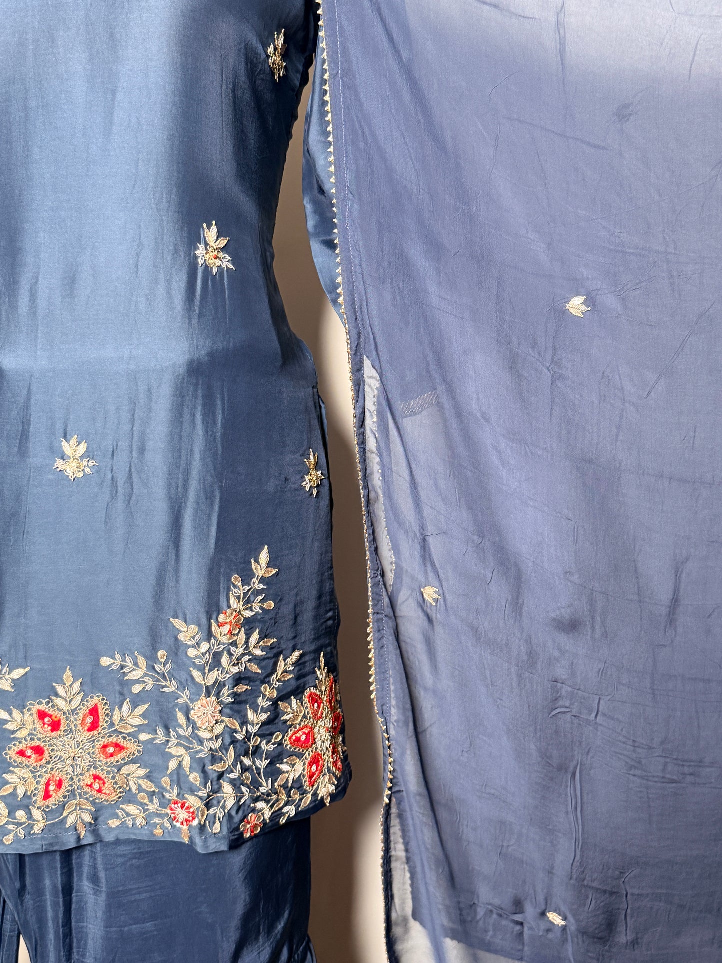 Blue Silk Sharara Set