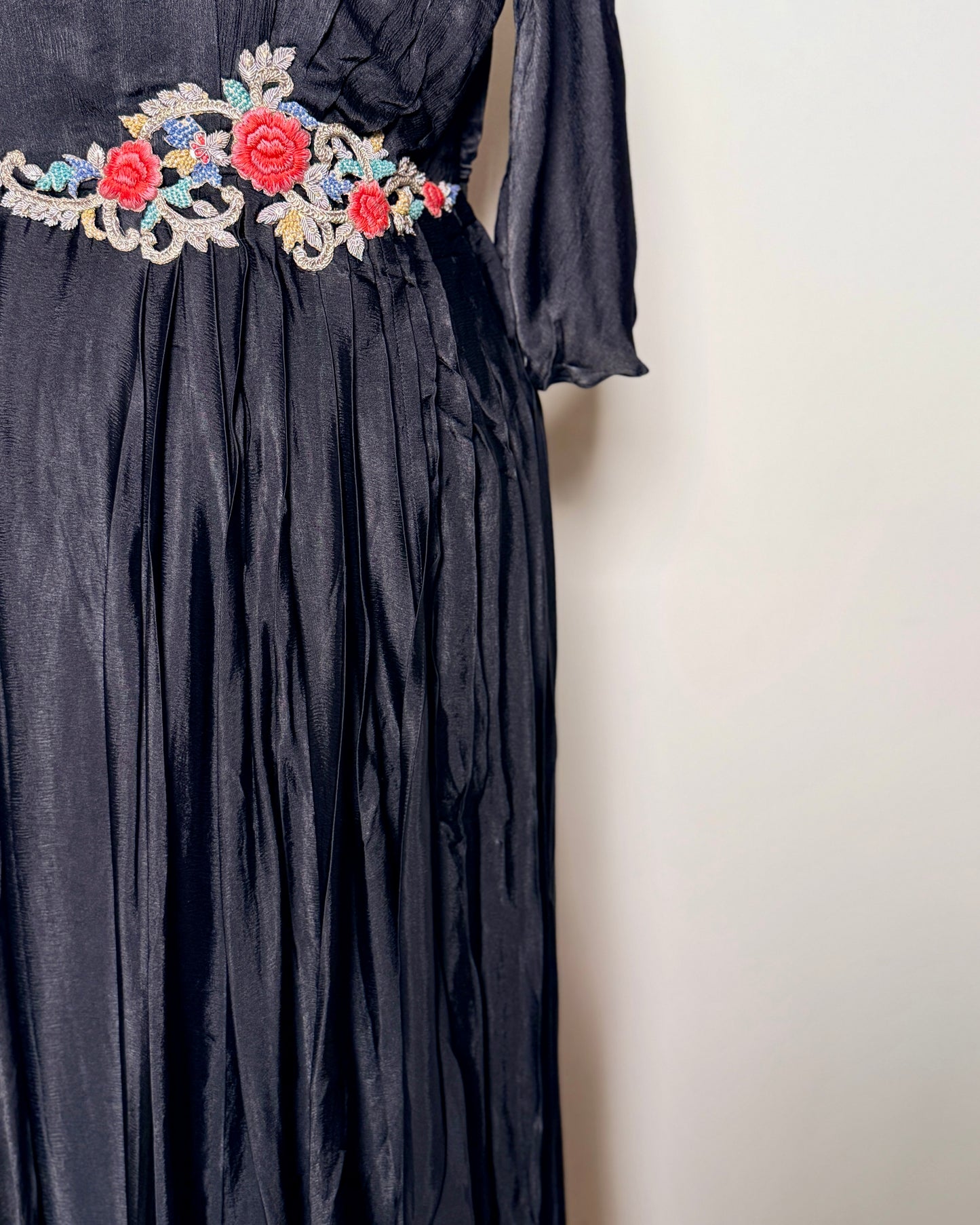 Royal Black Silk Aari, Zardosi & Golden Zari Embroidered Indo-Western – TF-P-903 L