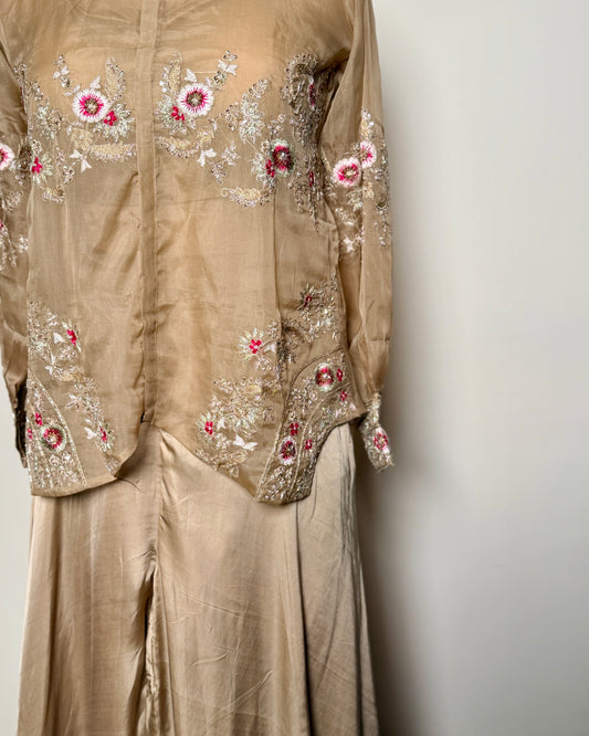 Rust Copper Organza & Satin Zardosi Aari Embroidered Indo-Western – SB 636(Kurti) AG
