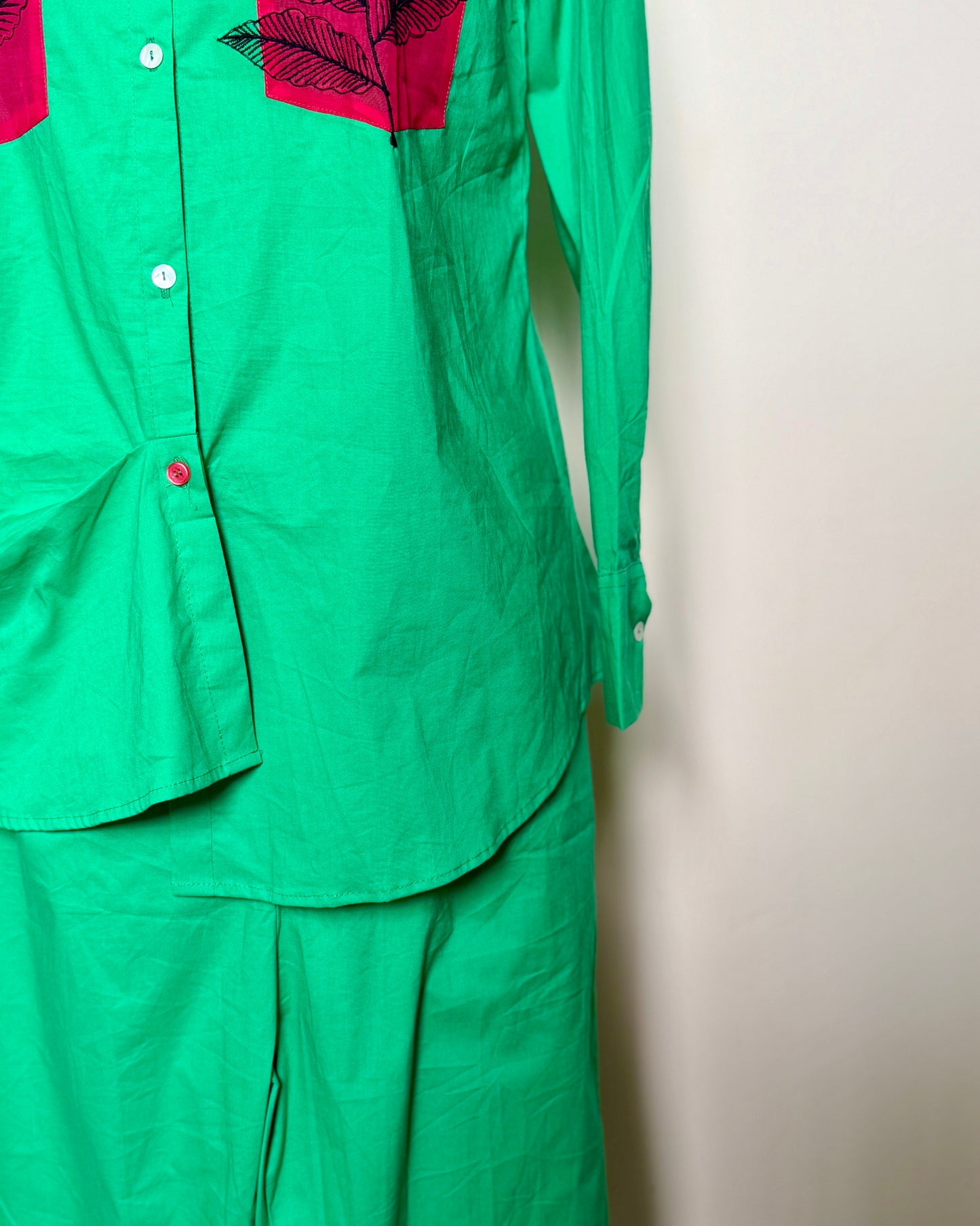 White & Green Cotton Appliqué Work Co-ord Set –TOP/PRIDE-N061-IK V