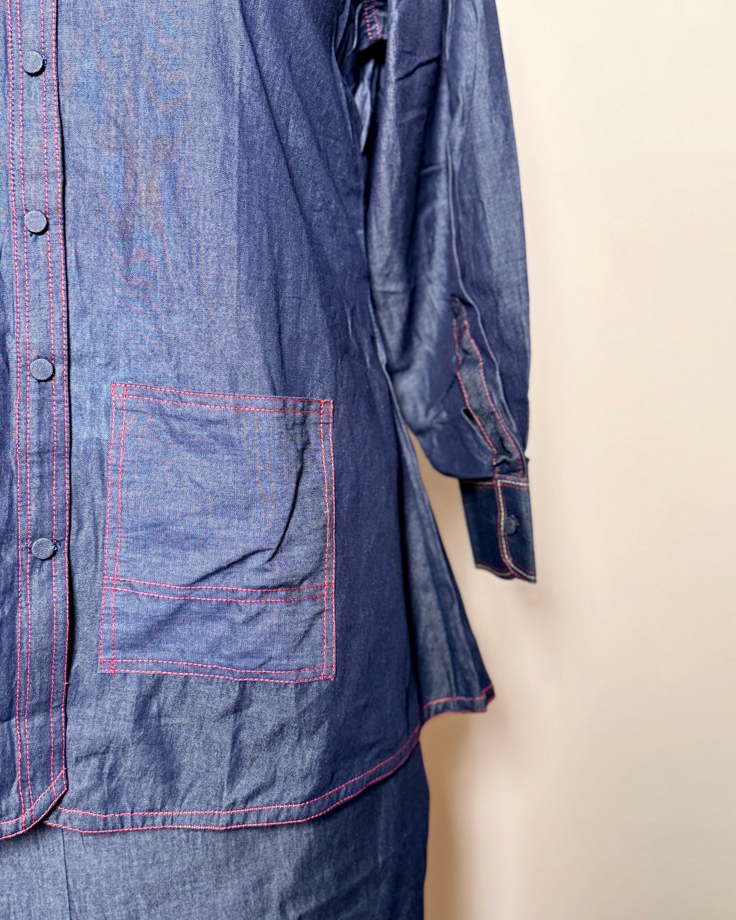 Blue Denim Floral Motif Thread Embroidered Co-ord Set – TD -11 L