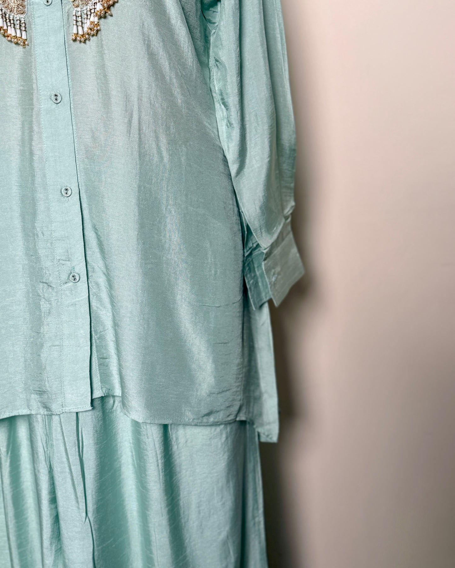 Soft Blue Satin Silk Gotta, Moti & Sequin Embroidered Indo-Western – SUIT / S-394 / POW BLUE R