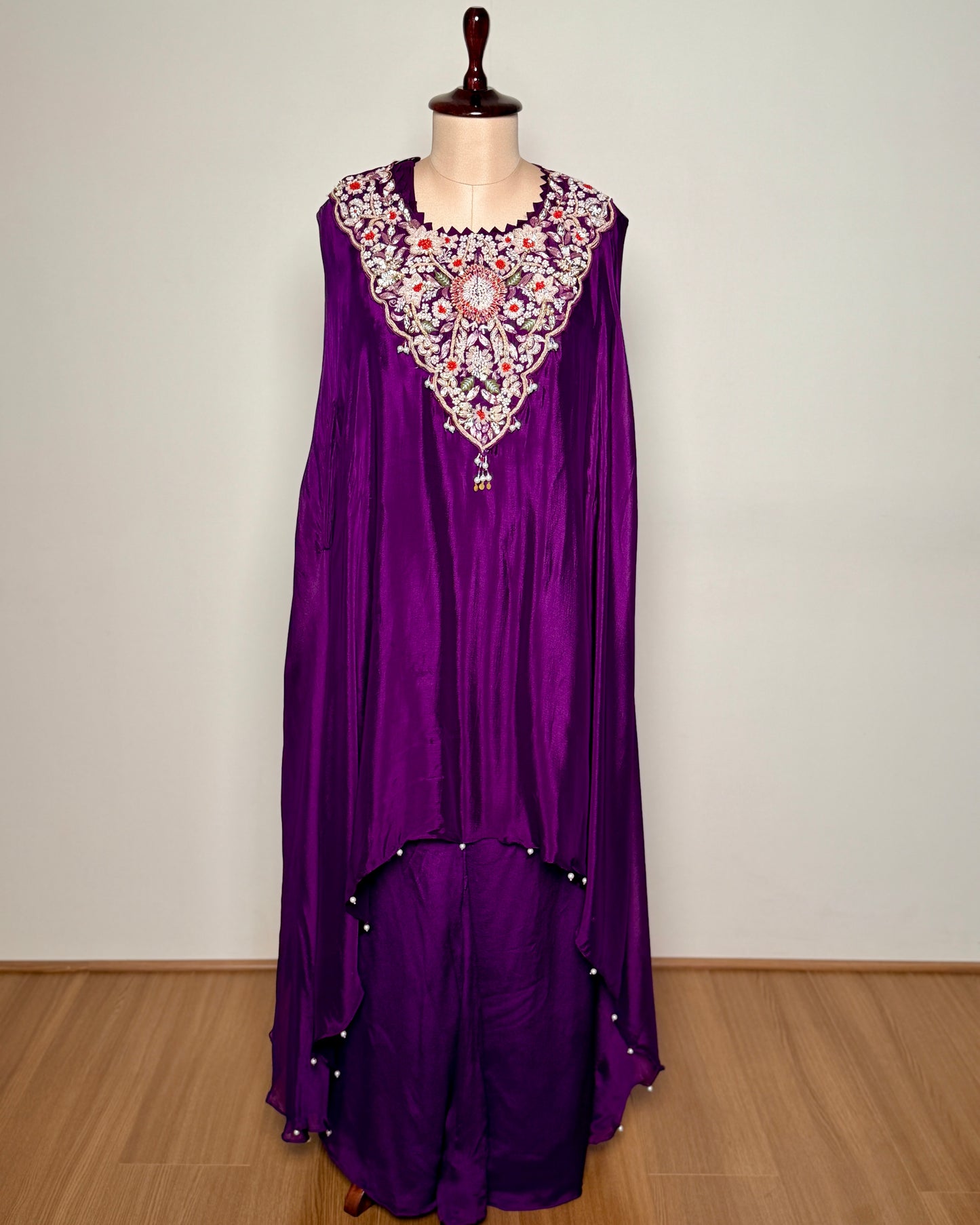 Royal Purple Thread and Bead Handworked Pure Silk Indo-Western Ensemble - DRESS/005-99284 G