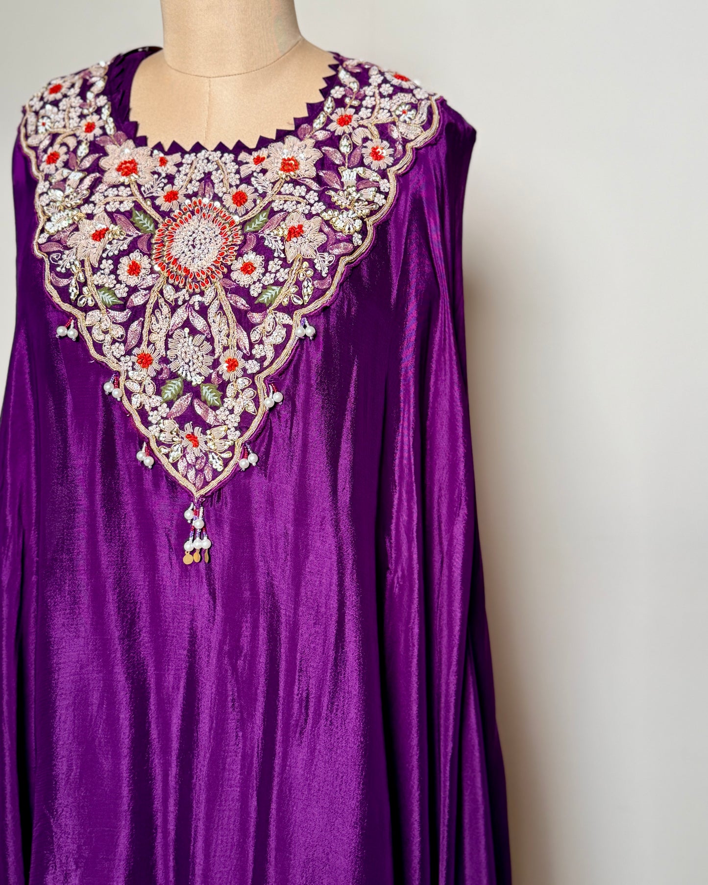 Royal Purple Thread and Bead Handworked Pure Silk Indo-Western Ensemble - DRESS/005-99284 G