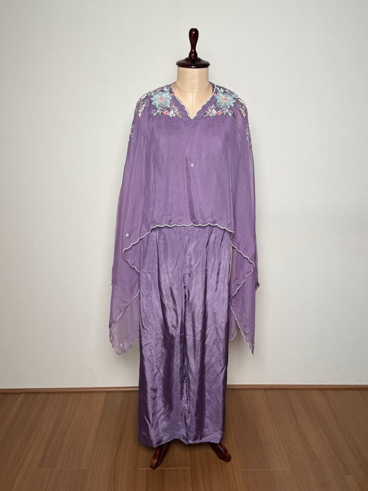 Lavender Net Silk Zardosi, Sequin & Moti Embroidered Kurti Set – TF-P-947 L