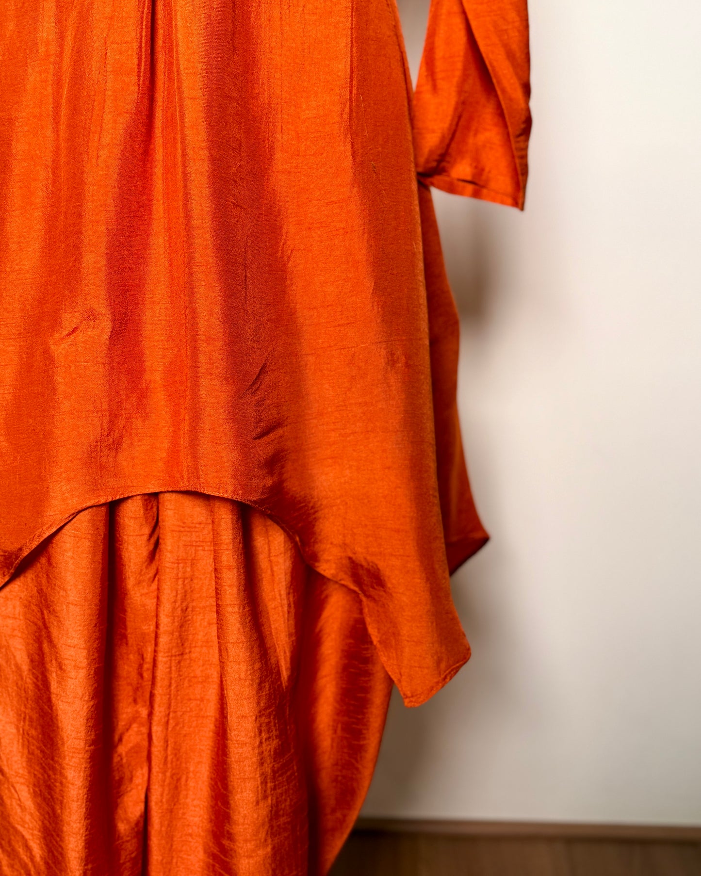 Burnt Orange Thread Handworked Pure Silk Dhoti Drape Indo-Western Set - 16190TP-INNN D