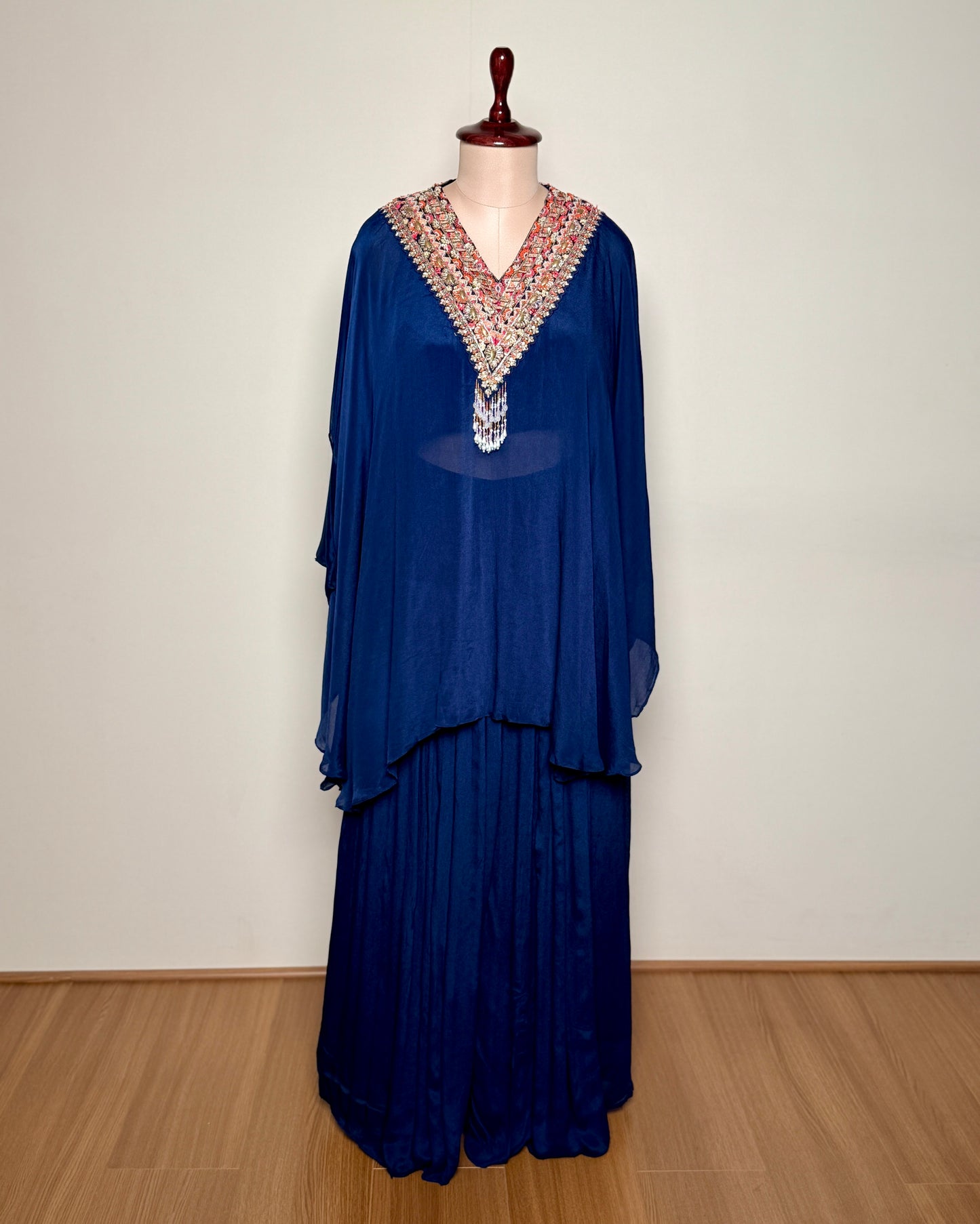 Navy Blue Antique Spring & Aari Handworked Crepe Indo-Western Set - SUIT / S-214 / NAVY BLUE R