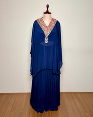 Navy Blue Antique Spring & Aari Handworked Crepe Indo-Western Set - SUIT / S-214 / NAVY BLUE R