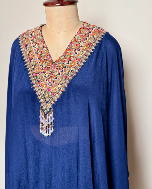 Navy Blue Antique Spring & Aari Handworked Crepe Indo-Western Set - SUIT / S-214 / NAVY BLUE R