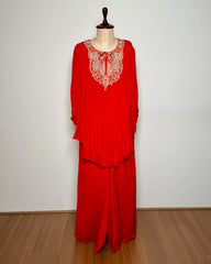 Red zardosi, Bead & Thread Embroidered Georgette Indo-Western Set - SUIT / S-108 / RED R