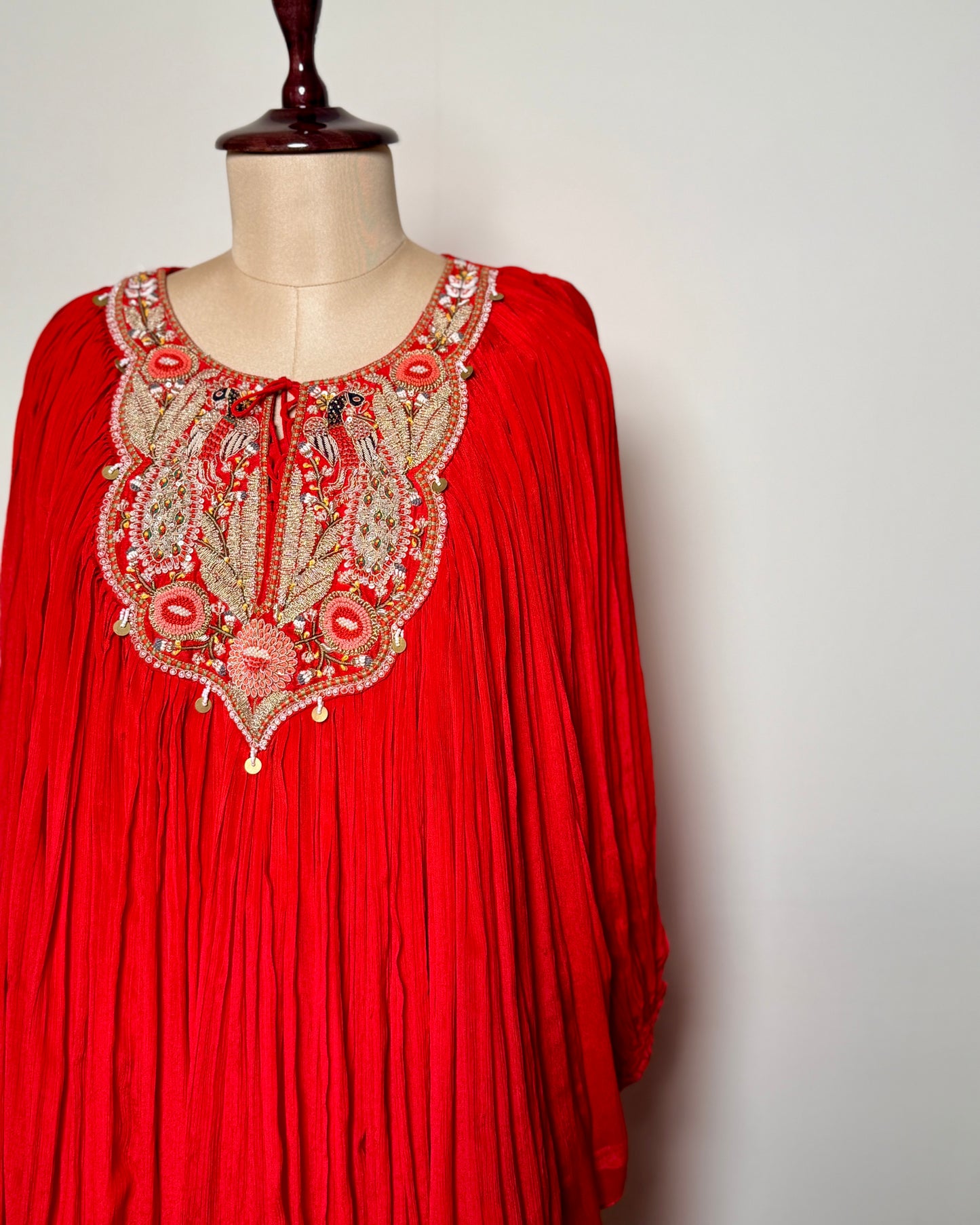 Red zardosi, Bead & Thread Embroidered Georgette Indo-Western Set - SUIT / S-108 / RED R