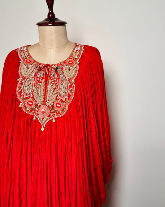 Red zardosi, Bead & Thread Embroidered Georgette Indo-Western Set - SUIT / S-108 / RED R