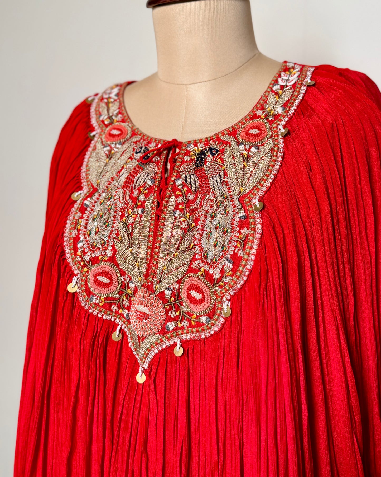 Red zardosi, Bead & Thread Embroidered Georgette Indo-Western Set - SUIT / S-108 / RED R