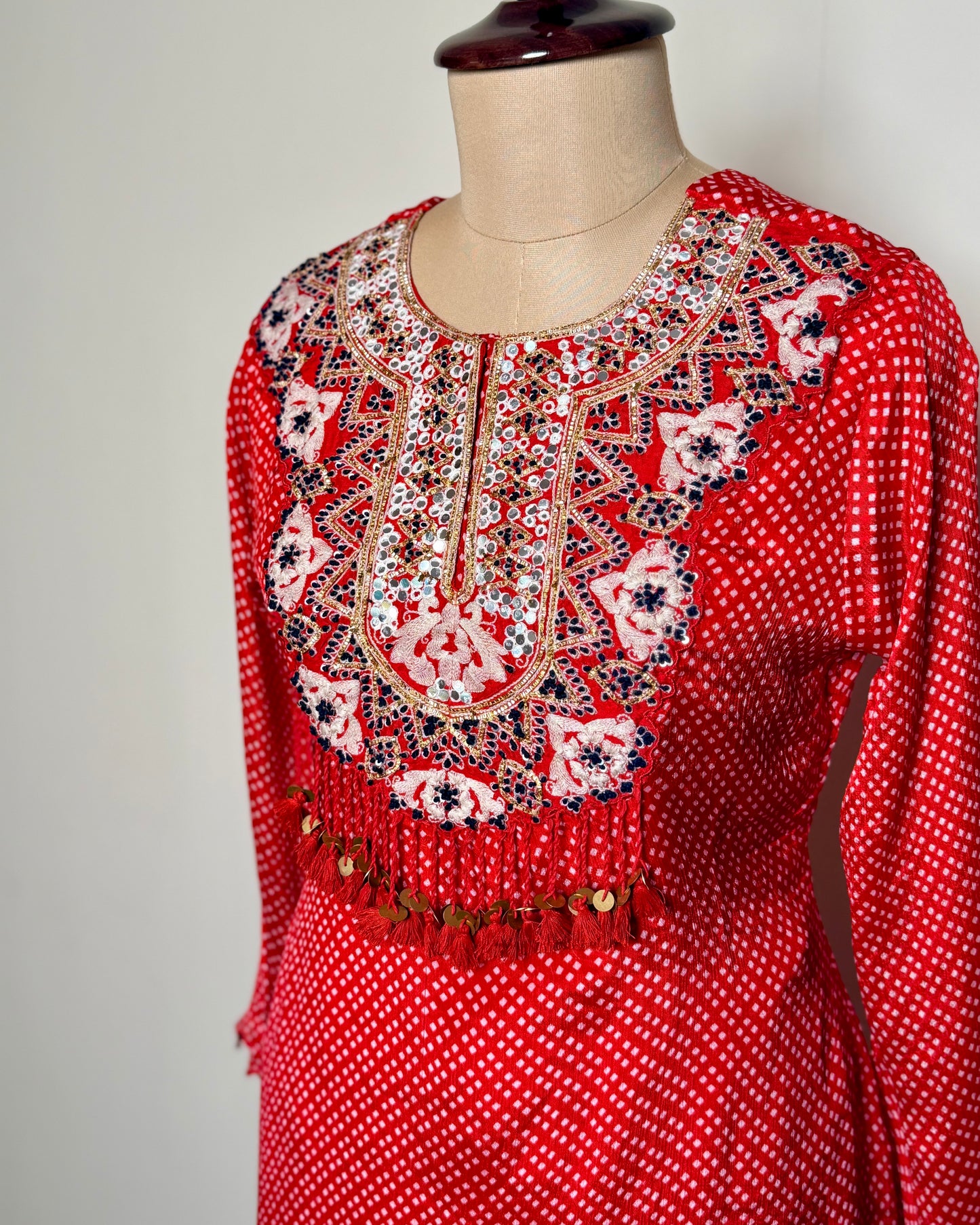 Red Georgette Thread, Mirror & Sequin Embroidered Indo-Western – SUIT / S-113 / RED R