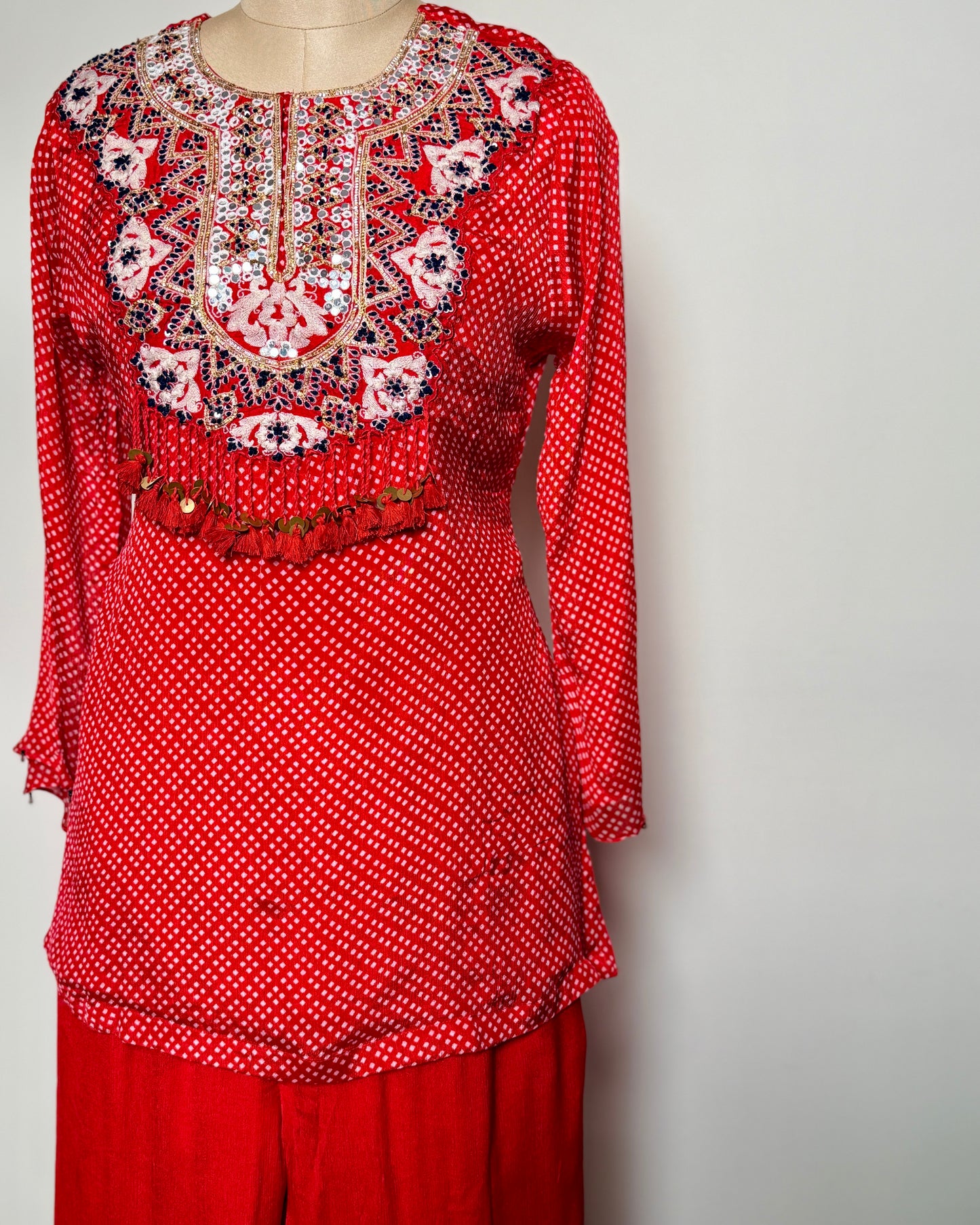 Red Georgette Thread, Mirror & Sequin Embroidered Indo-Western – SUIT / S-113 / RED R