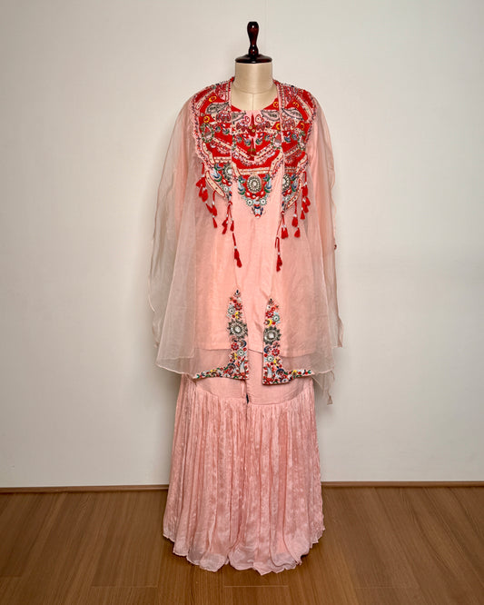 Peach Chiffon & Organza Bead Embellished Indo-Western – SUIT / S-302 / PEACH R