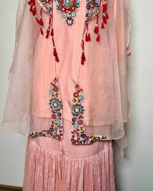 Peach Chiffon & Organza Bead Embellished Indo-Western – SUIT / S-302 / PEACH R