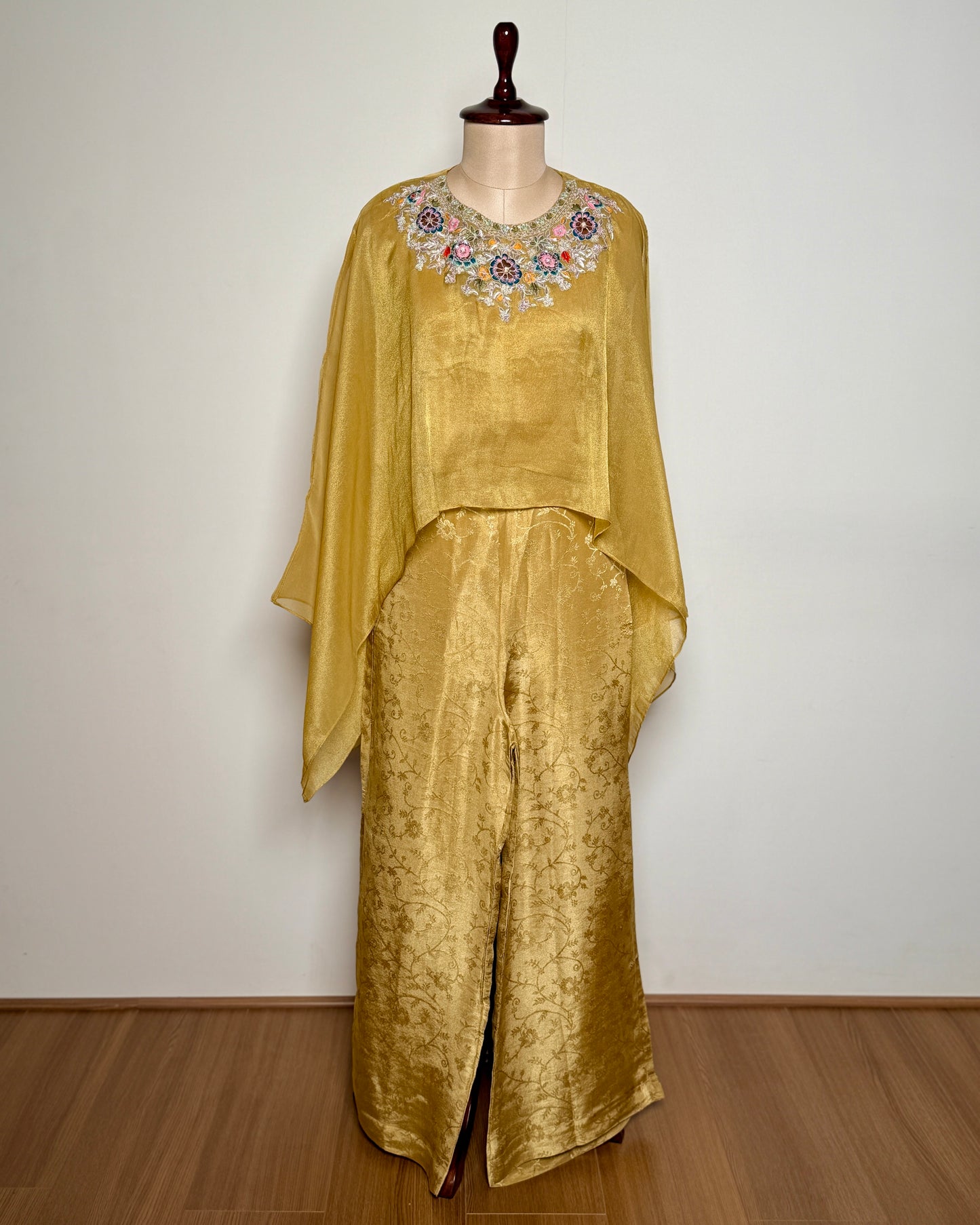 Golden Yellow & Purple Tissue Zardosi, Aari, Sequin & Thread Embroidered Indo-Western – TF-P-975 L