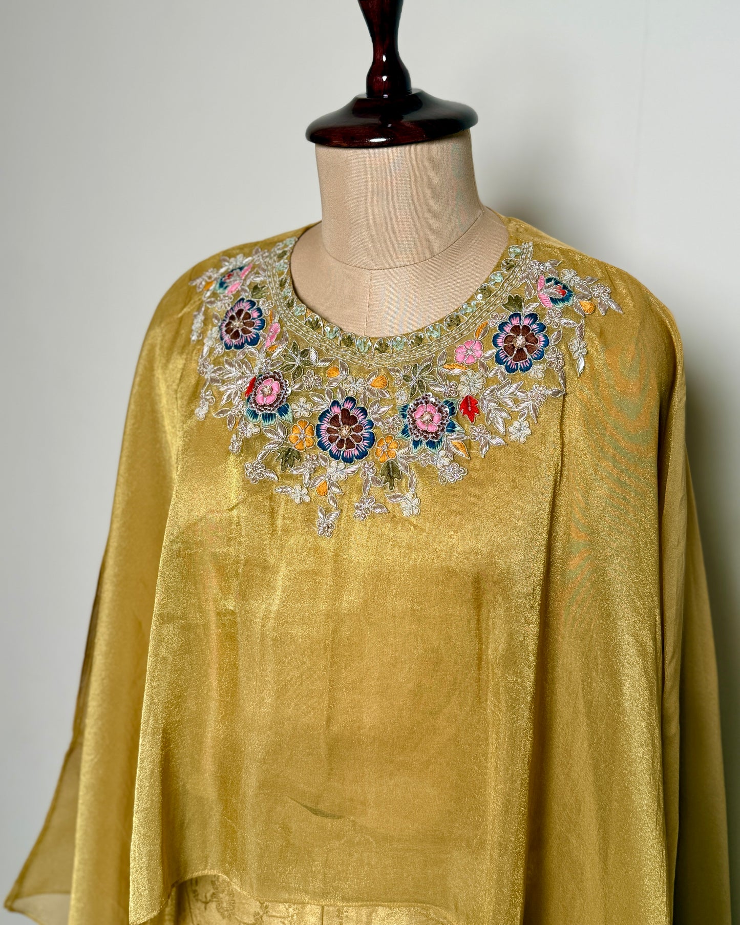 Golden Yellow & Purple Tissue Zardosi, Aari, Sequin & Thread Embroidered Indo-Western – TF-P-975 L