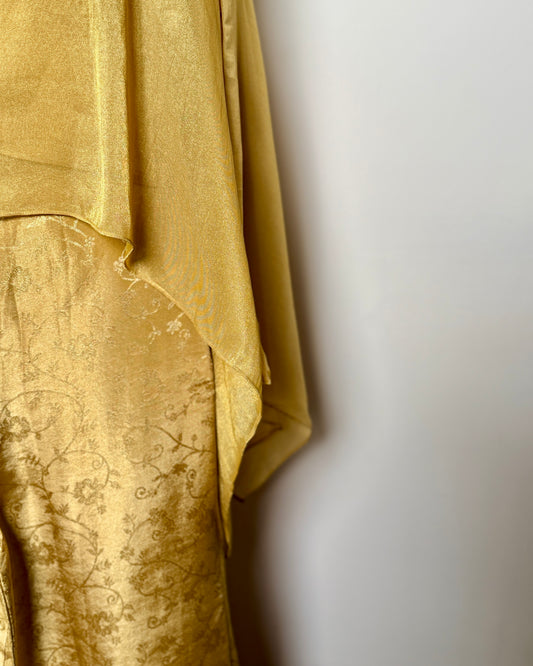 Golden Yellow & Purple Tissue Zardosi, Aari, Sequin & Thread Embroidered Indo-Western – TF-P-975 L