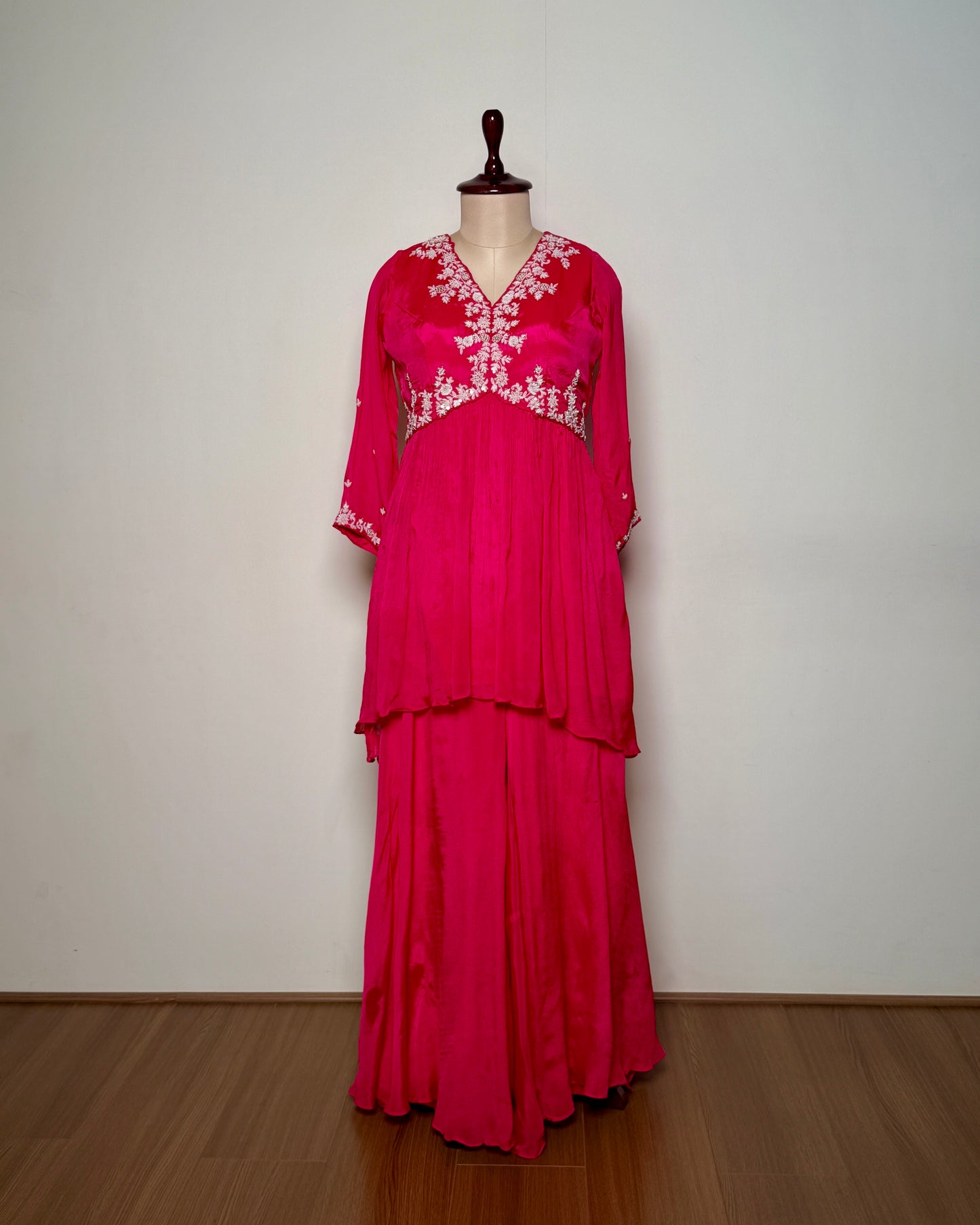 Rani Pink Silk Thread, Moti & Sequin Embroidered Indo-Western – TF-P-1038 L