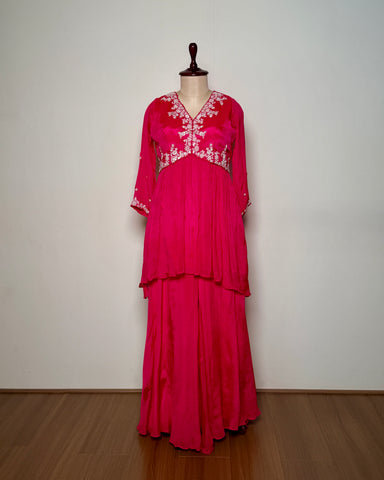 Rani Pink Silk Thread, Moti & Sequin Embroidered Indo-Western – TF-P-1038 L