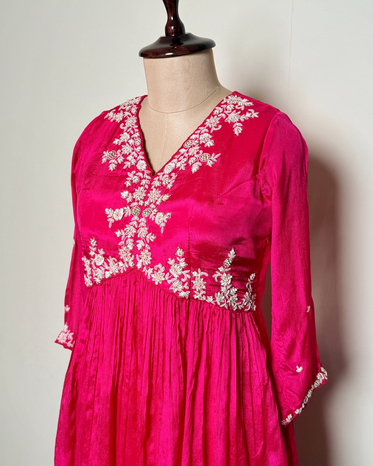 Rani Pink Silk Thread, Moti & Sequin Embroidered Indo-Western – TF-P-1038 L