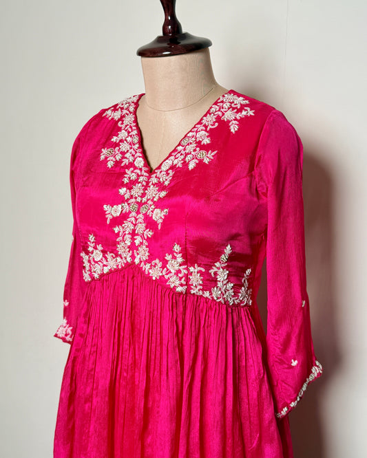 Rani Pink Silk Thread, Moti & Sequin Embroidered Indo-Western – TF-P-1038 L