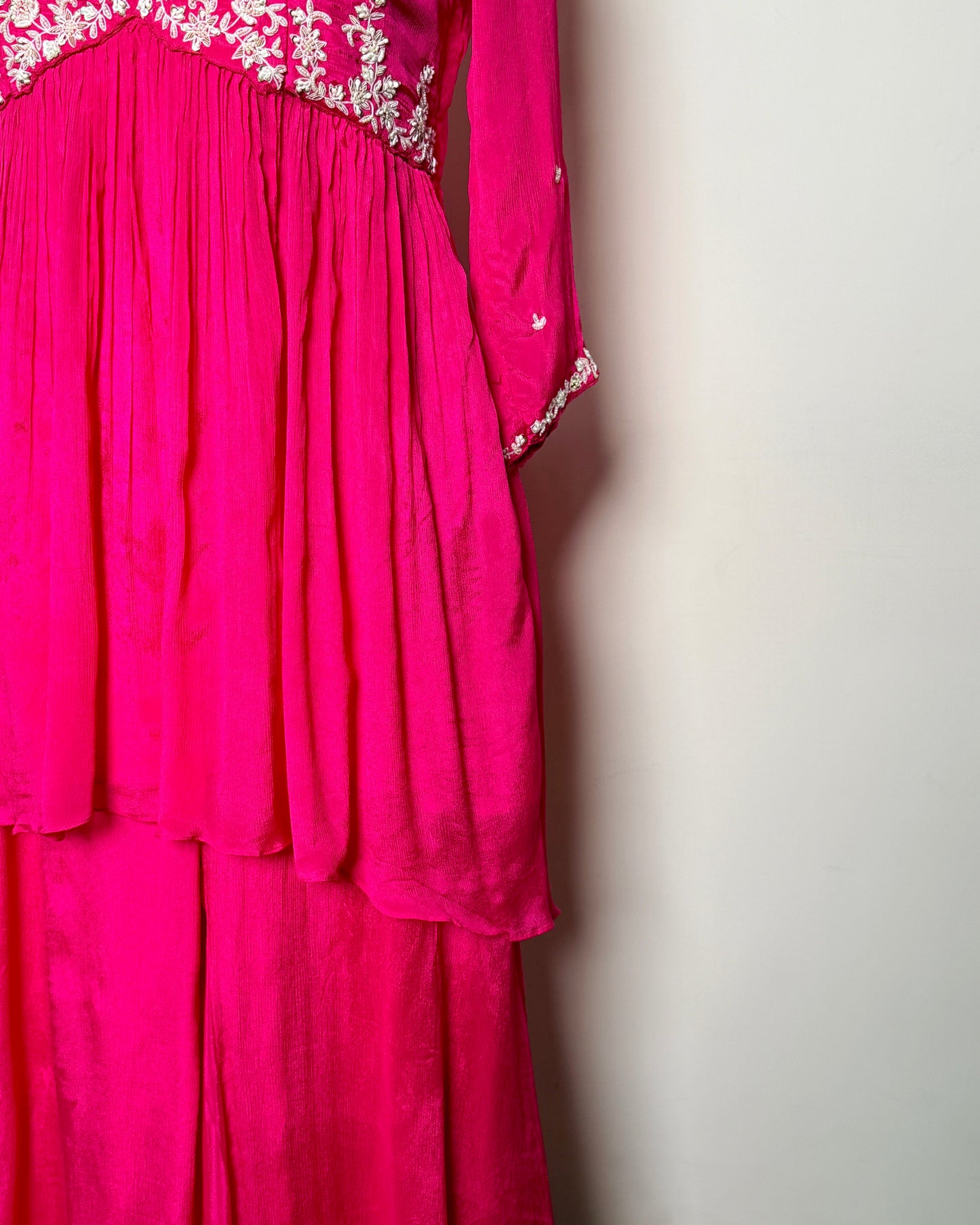 Rani Pink Silk Thread, Moti & Sequin Embroidered Indo-Western – TF-P-1038 L