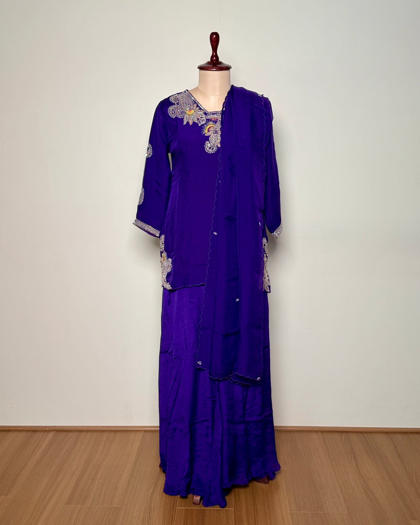 Purple Pure Organza Zardosi, Aari & Sequin Embroidered Indo-Western – TF-P.1050 L