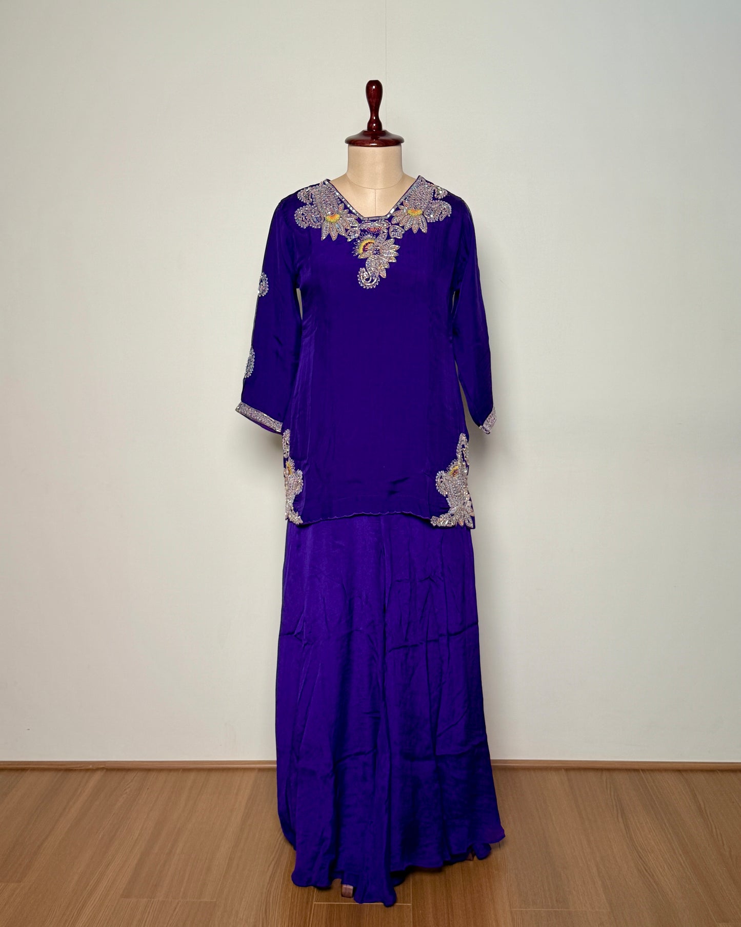 Purple Pure Organza Zardosi, Aari & Sequin Embroidered Indo-Western – TF-P.1050 L